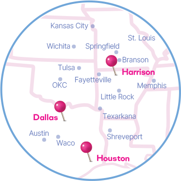 Locations in Texas and Arkansas
